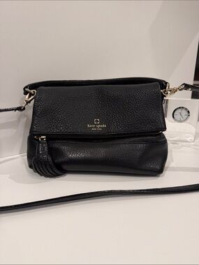 kate spade Black Pebbled Leather Crossbody with Tassel